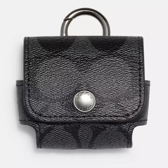 COACH Wireless Earbud Case |Gunmetal Charcoal Black Signature Canvas & Leather - Picture 14 of 14